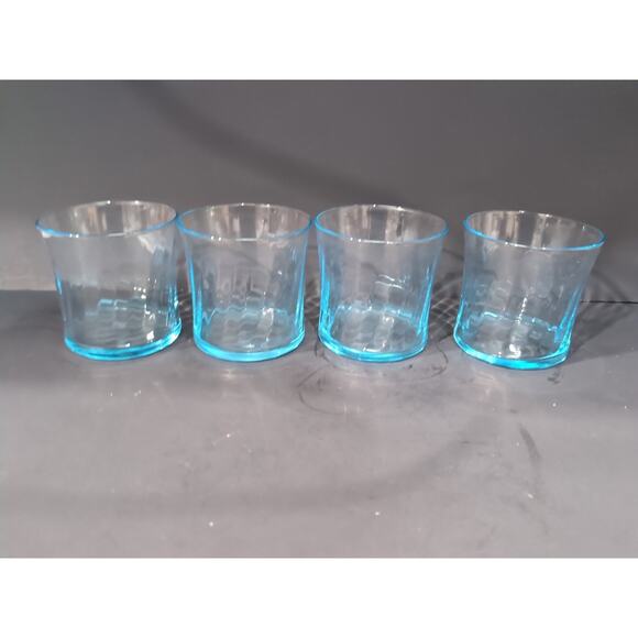 Wheaton Optical Tumbler Set, Ribbed‎ Swirl Glasses, Vtg Blue Drinkware, Set Of 4 - Picture 4 of 9